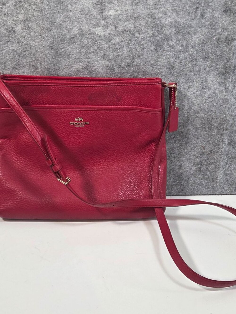 Coach Red Leather Crossbody Bag Zip Top Minimalist Preppy Everyday Purse